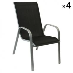 Happy Garden Chaises De Jardin Lot De 4 Chaises En Textilène Noir Et Aluminium Gris