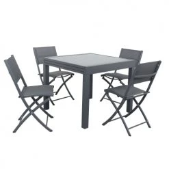 Avril Paris Chaises De Jardin Lot De 4 Chaises Pliables En Aluminium Anthracite -Fauteuils de jardin Soldes Boutique lot de 4 chaises pliables en aluminium anthracite 2