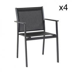Now’s Home Fauteuils De Jardin Lot De 4 Fauteuils Empilables En Aluminium Noir