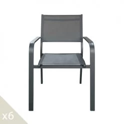 Homifab Lot De 6 Chaises De Jardin En Aluminium Anthracite Et Textilène