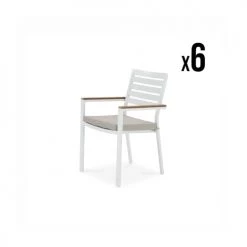 Kerama Chaises De Jardin Lot De 6 Chaises Empilables En Aluminium Blanc Avec Coussin