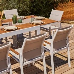Kerama Chaises De Jardin Lot De 6 Chaises Empilables En Aluminium Blanc En Textilène -Fauteuils de jardin Soldes Boutique lot de 6 chaises empilables en aluminium blanc en textilene 2