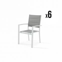Kerama Chaises De Jardin Lot De 6 Chaises Empilables En Aluminium Blanc Et Textilène Gris