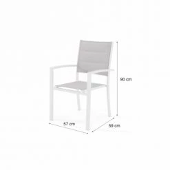 Kerama Chaises De Jardin Lot De 6 Chaises Empilables En Aluminium Blanc Et Textilène Gris -Fauteuils de jardin Soldes Boutique lot de 6 chaises empilables en aluminium blanc et textilene gris 4