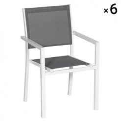 Happy Garden Chaises De Jardin Lot De 6 Chaises En Aluminium Blanc Et Textilène Gris