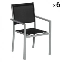 Happy Garden Chaises De Jardin Lot De 6 Chaises En Aluminium Gris Et Textilène Noir