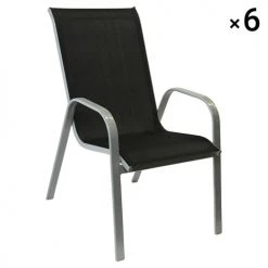 Happy Garden Chaises De Jardin Lot De 6 Chaises En Textilène Noir Et Aluminium Gris