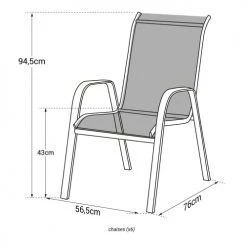 Happy Garden Chaises De Jardin Lot De 6 Chaises En Textilène Noir Et Aluminium Gris -Fauteuils de jardin Soldes Boutique lot de 6 chaises en textilene noir et aluminium gris 3