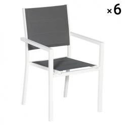 Happy Garden Chaises De Jardin Lot De 6 Chaises Rembourrées Gris En Aluminium Blanc