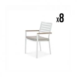 Kerama Chaises De Jardin Lot De 8 Chaises Empilables En Aluminium Blanc Avec Coussin