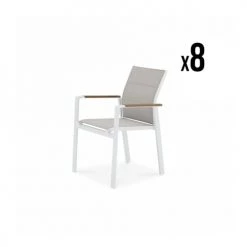 Kerama Chaises De Jardin Lot De 8 Chaises Empilables En Aluminium Blanc En Textilène