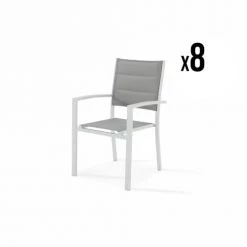 Kerama Chaises De Jardin Lot De 8 Chaises Empilables En Aluminium Blanc Et Textilène Gris