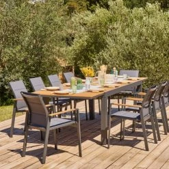 Kerama Chaises De Jardin Lot De 8 Chaises Empilables En Aluminium Textilène Gris Antracite -Fauteuils de jardin Soldes Boutique lot de 8 chaises empilables en aluminium textilene gris antracite 1
