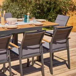 Kerama Chaises De Jardin Lot De 8 Chaises Empilables En Aluminium Textilène Gris Antracite -Fauteuils de jardin Soldes Boutique lot de 8 chaises empilables en aluminium textilene gris antracite 2