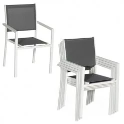 Happy Garden Chaises De Jardin Lot De 8 Chaises En Aluminium Blanc Et Textilène Gris -Fauteuils de jardin Soldes Boutique lot de 8 chaises en aluminium blanc et textilene gris 2