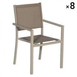 Happy Garden Chaises De Jardin Lot De 8 Chaises En Aluminium Taupe Et Textilène Taupe