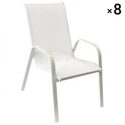 Happy Garden Chaises De Jardin Lot De 8 Chaises En Textilène Blanc Et Aluminium Blanc