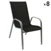 Happy Garden Chaises De Jardin Lot De 8 Chaises En Textilène Noir Et Aluminium Gris -Fauteuils de jardin Soldes Boutique lot de 8 chaises en textilene noir et aluminium gris