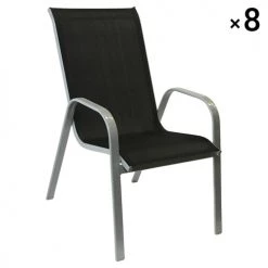 Happy Garden Chaises De Jardin Lot De 8 Chaises En Textilène Noir Et Aluminium Gris