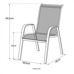 Happy Garden Chaises De Jardin Lot De 8 Chaises En Textilène Noir Et Aluminium Gris -Fauteuils de jardin Soldes Boutique lot de 8 chaises en textilene noir et aluminium gris 3