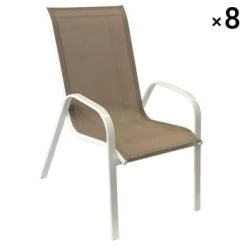 Happy Garden Chaises De Jardin Lot De 8 Chaises En Textilène Noir Et Aluminium Gris -Fauteuils de jardin Soldes Boutique lot de 8 chaises en textilene taupe et aluminium blanc