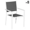 Happy Garden Chaises De Jardin Lot De 8 Chaises Rembourrées Gris En Aluminium Blanc -Fauteuils de jardin Soldes Boutique lot de 8 chaises rembourrees gris en aluminium blanc