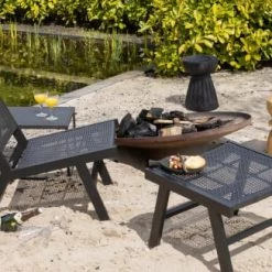 Woood Fauteuils De Jardin Pouf De Jardin En Aluminium Noir - Lot De 2 -Fauteuils de jardin Soldes Boutique pouf de jardin en aluminium noir lot de 2 2