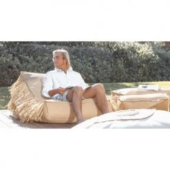 MX HOME Bains De Soleil Et Chaises Longues Pouf Lounge Extérieur à Frange Effet Raphia -Fauteuils de jardin Soldes Boutique pouf lounge exterieur a frange effet raphia 3