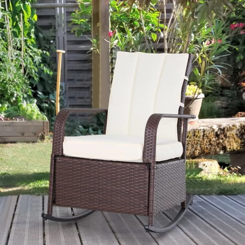 Outsunny Fauteuils De Jardin Rocking Chair Extérieur Cosy Coussins Inclus Résine Tressée Chocolat 4 Outsunny Fauteuils De Jardin Rocking Chair Extérieur Cosy Coussins Inclus Résine Tressée Chocolat – Image 2