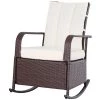 Outsunny Fauteuils De Jardin Rocking Chair Extérieur Cosy Coussins Inclus Résine Tressée Chocolat