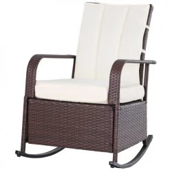 Outsunny Fauteuils De Jardin Rocking Chair Extérieur Cosy Coussins Inclus Résine Tressée Chocolat