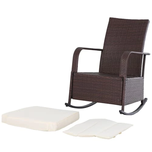 Outsunny Fauteuils De Jardin Rocking Chair Extérieur Cosy Coussins Inclus Résine Tressée Chocolat 7 Outsunny Fauteuils De Jardin Rocking Chair Extérieur Cosy Coussins Inclus Résine Tressée Chocolat – Image 5