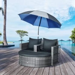 Outsunny Bains De Soleil Et Chaises Longues Salon De Jardin 2 Places 3 Pièces Canapé, Repose-pieds, Parasol Gris -Fauteuils de jardin Soldes Boutique salon de jardin 2 places 3 pieces canape repose pieds parasol gris 1