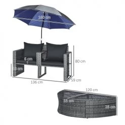 Outsunny Bains De Soleil Et Chaises Longues Salon De Jardin 2 Places 3 Pièces Canapé, Repose-pieds, Parasol Gris -Fauteuils de jardin Soldes Boutique salon de jardin 2 places 3 pieces canape repose pieds parasol gris 2