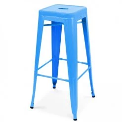 Oviala Chaises De Jardin Tabouret De Bar En Métal Bleu Mat