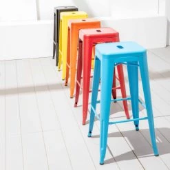 Oviala Chaises De Jardin Tabouret De Bar En Métal Bleu Mat -Fauteuils de jardin Soldes Boutique tabouret de bar en metal bleu mat 3