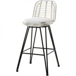 Thai Natura Chaises De Jardin Tabouret Extérieure Cannage Rembourrée Couleur Beige Blanc