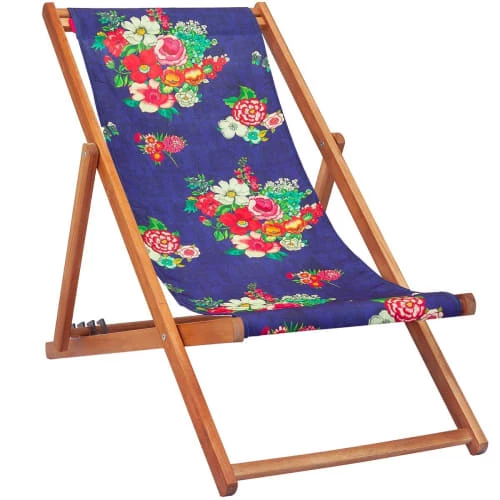Vent De Bohème Bains De Soleil Et Chaises Longues Toile De Chilienne Prête à Poser Imprimé Fleuri Indigo 4 Vent De Bohème Bains De Soleil Et Chaises Longues Toile De Chilienne Prête à Poser Imprimé Fleuri Indigo – Image 2
