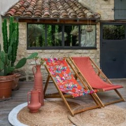 Vent De Bohème Bains De Soleil Et Chaises Longues Toile De Chilienne Prête à Poser Imprimé Fleuri Orange -Fauteuils de jardin Soldes Boutique toile de chilienne prete a poser imprime fleuri orange 5