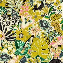 Vent De Bohème Bains De Soleil Et Chaises Longues Toile De Chilienne Prête à Poser Imprimé Tropical Jaune