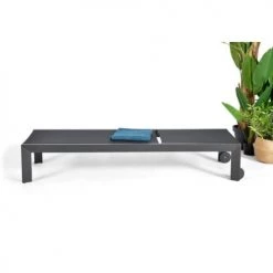 Arcane Bains De Soleil Et Chaises Longues Transat à Roulettes En Aluminium Et Textilène Gris Anthracite -Fauteuils de jardin Soldes Boutique transat a roulettes en aluminium et textilene gris anthracite 2