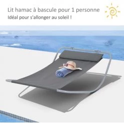 Homcom Bains De Soleil Et Chaises Longues Transat Bain De Soleil à Bascule 1 Place Gris -Fauteuils de jardin Soldes Boutique transat bain de soleil a bascule 1 place gris 3