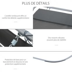 Homcom Bains De Soleil Et Chaises Longues Transat Bain De Soleil à Bascule 1 Place Gris -Fauteuils de jardin Soldes Boutique transat bain de soleil a bascule 1 place gris 4