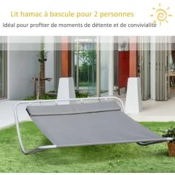 Homcom Bains De Soleil Et Chaises Longues Transat Bain De Soleil à Bascule 2 Places Gris -Fauteuils de jardin Soldes Boutique transat bain de soleil a bascule 2 places gris 3