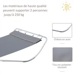 Homcom Bains De Soleil Et Chaises Longues Transat Bain De Soleil à Bascule 2 Places Gris -Fauteuils de jardin Soldes Boutique transat bain de soleil a bascule 2 places gris 4