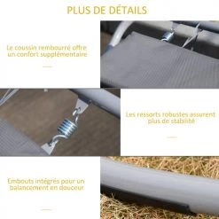 Homcom Bains De Soleil Et Chaises Longues Transat Bain De Soleil à Bascule 2 Places Gris -Fauteuils de jardin Soldes Boutique transat bain de soleil a bascule 2 places gris 5