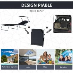 Outsunny Bains De Soleil Et Chaises Longues Transat Bain De Soleil Pliable Grand Confort -Fauteuils de jardin Soldes Boutique transat bain de soleil pliable grand confort 4