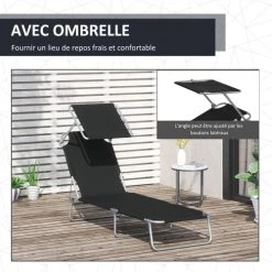 Outsunny Bains De Soleil Et Chaises Longues Transat Bain De Soleil Pliable Grand Confort -Fauteuils de jardin Soldes Boutique transat bain de soleil pliable grand confort 5