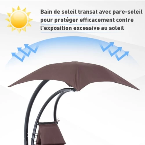 Outsunny Bains De Soleil Et Chaises Longues Transat Bain De Soleil Suspendu Marron 8 Outsunny Bains De Soleil Et Chaises Longues Transat Bain De Soleil Suspendu Marron – Image 6