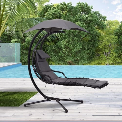 Outsunny Bains De Soleil Et Chaises Longues Transat Bain De Soleil Suspendu Noir Et Gris Foncé 4 Outsunny Bains De Soleil Et Chaises Longues Transat Bain De Soleil Suspendu Noir Et Gris Foncé – Image 2
